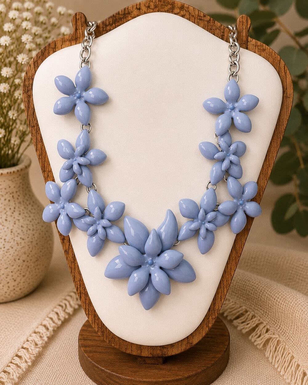 Talbots Periwinkle Flower Bib Statement Necklace